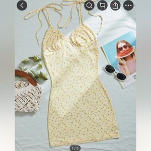 Shein yellow ditsy floral mini dress size XS
